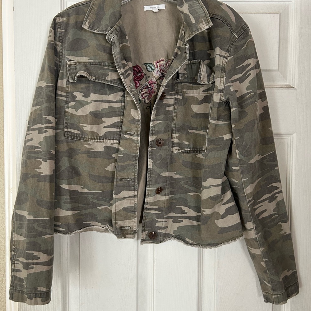 Maurices Green and Brown Utility Jacket Cropped Military Style